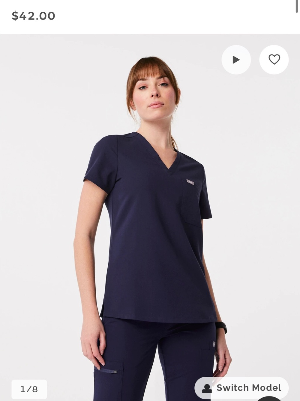 Figs Navy V-Neck Scrub Top with Chest Pocket Tag